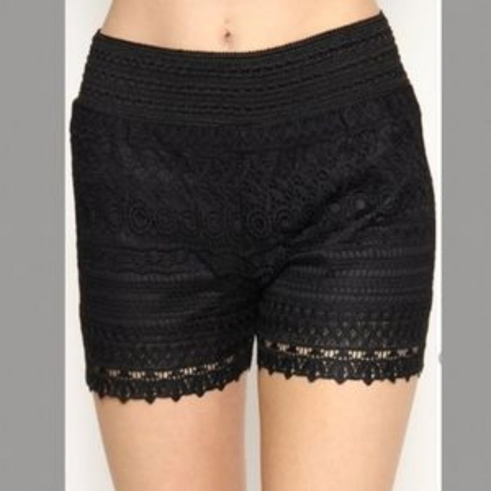 NEW Black Crochet Lace Shorts. Elastic waist/fully lined. Nice and comfortable!